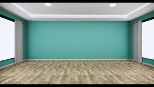 Curtains Opening in Modern Empty Room with Wooden Floor