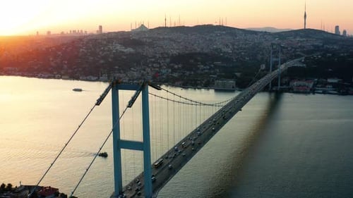 Istanbul Bridge Turkey, connecting the continents of Asia and Europe at sunrise.