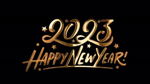 Frohe Weihnachten Frohes Neues Jahr 2023 Typografie Goldene Textanimation auf schwarzem Hintergrund