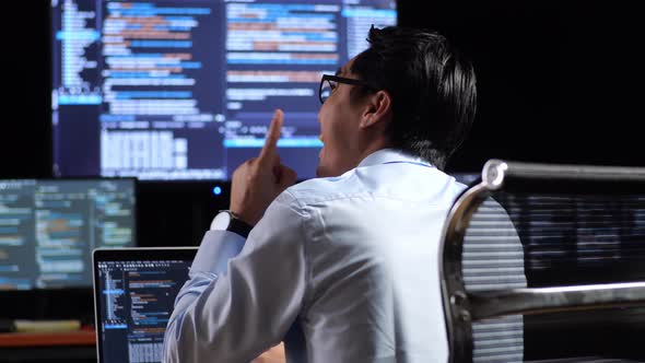 Programmer Thinking About Something And Raising Index Finger While ...