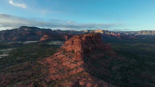 Impressive Landscape Of Weathered Red Rock Mountains In Sedona, Arizona. Aerial Shot