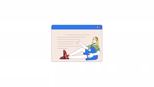 Entwicklerin arbeitet an 2D-Charakteranimation für Webseitenzeilen
