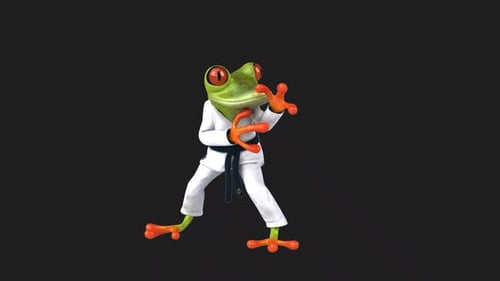 Lustiger 3D-Cartoon-Karateka-Frosch (mit Alphakanal)