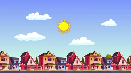 Night Switch to Day Cartoon Town 4K