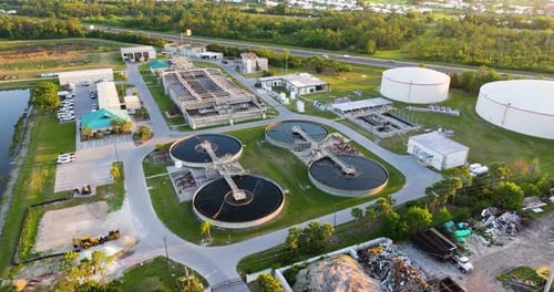 Water Treatment Facility at City Wastewater Cleaning Plant Purification Process of Removing