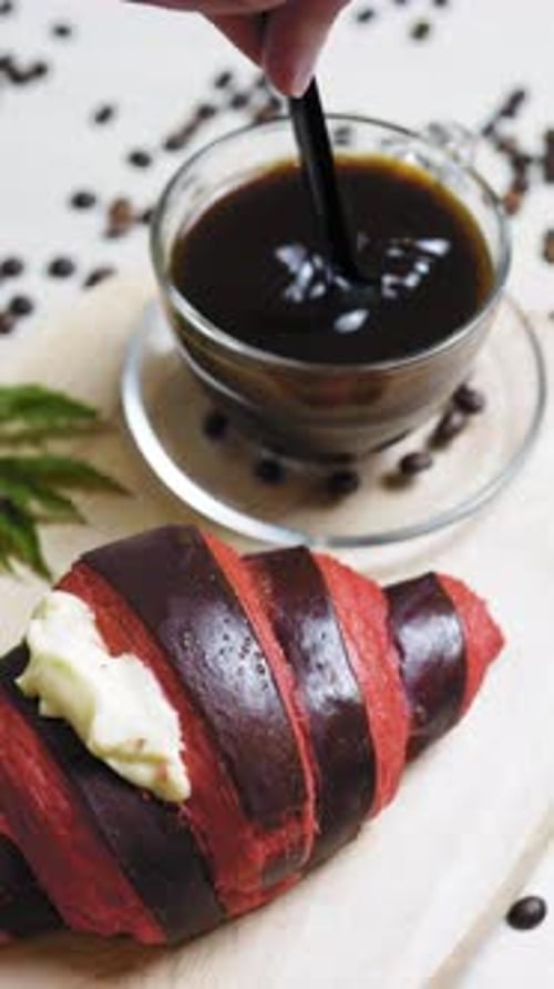 Red Croissant and Coffee with Cream