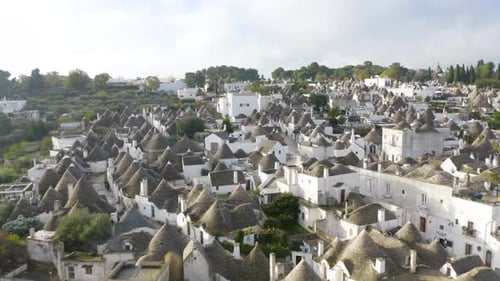 Beautiful Drone Flight Above Trulli Homes in Alberobello, Apulia (Puglia), Italy
