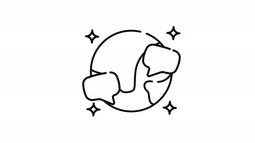 line art Earth with two yellow speech bubbles and stars animation video