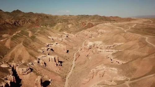 Drone footage of beautiful sandstone canyon in Kazakhstan.