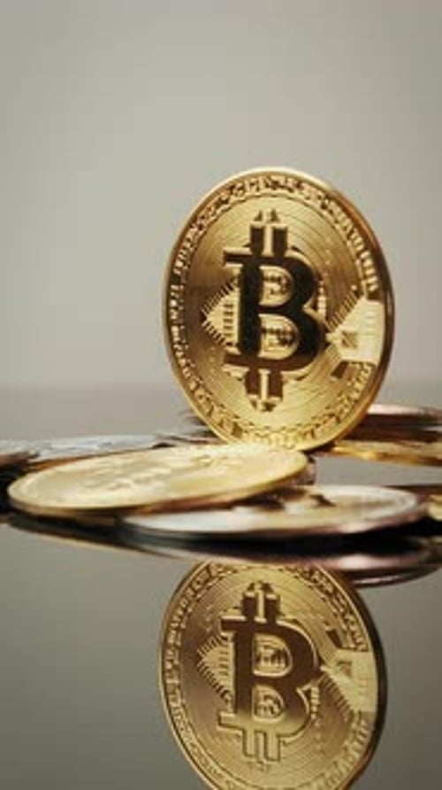 Close Up of Bitcoin Cryptocurrency Coins