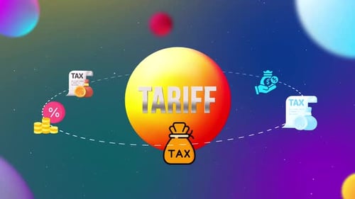 3D Tariff Text with Orbiting Financial Icons Animation