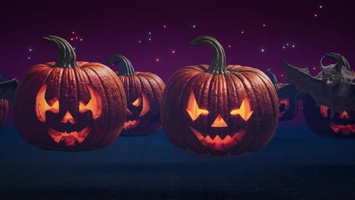 Halloween Jack-o'-Lanterns and Flying Bats Animated Background