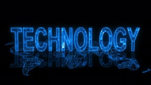 3d Technology Text Technology Earth Map Animation Blue Glowing