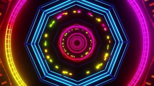 Abstract technological gateway to cyberspace sparkles with colorful and multicolored flares vj