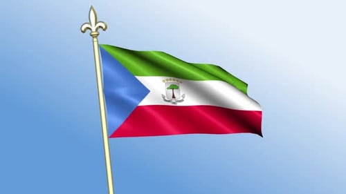 Equatorial Guinea Flag Waving Animation on Gold Pole