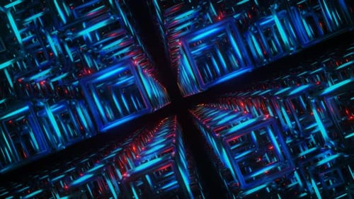 Blue And Red Empty Cubic Dimension Background Vj Loop In HD