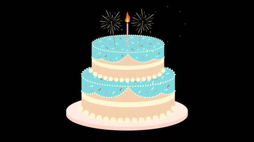 Animated Birthday Cake with Candle and Sparklers