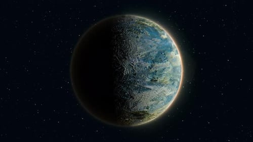 Abstrakte realistische futuristische runde Planetenkugel vor dem Hintergrund von Sternen