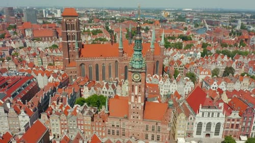 Aerial View of the Medieval European City of Gdansk Poland