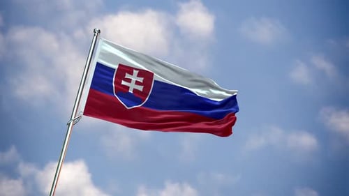 Slovakia Flag Waving in the Wind against a Cloudy Sky
