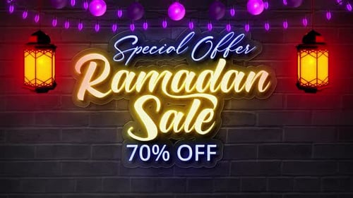 Texte en néon avec lanterne et lumières V7 pour la vente du Ramadan