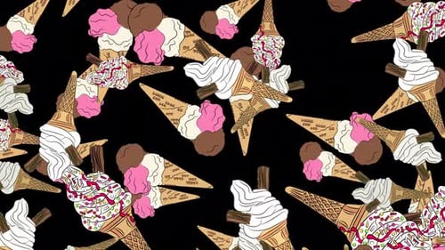 Hand Drawn Ice Cream Cones Falling Pattern Loop