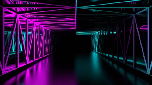 Mirrored Corridor With Cyan And Pink Neon Lines Background Vj Loop In HD