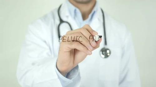 Doctor Writes Pelvic Pain with Marker, Close Up