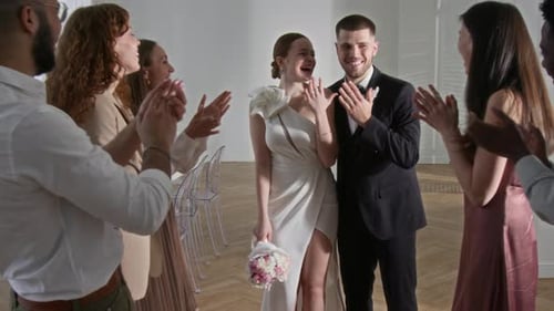 Happy Wedding Couple Celebrated by Friends