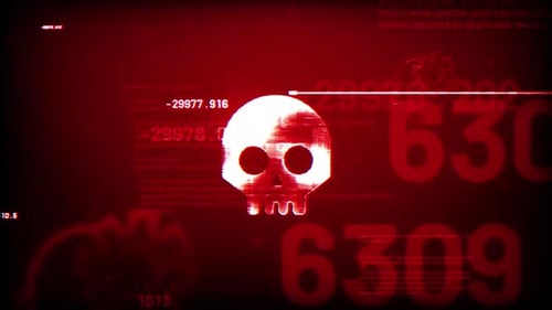 Red Digital Glitch Skull Reveal Animation