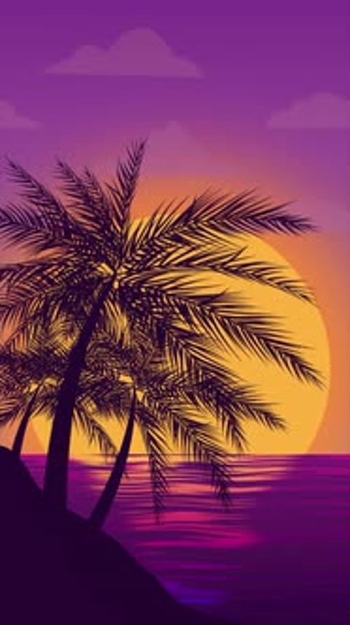 Seascape with palm trees at sunset