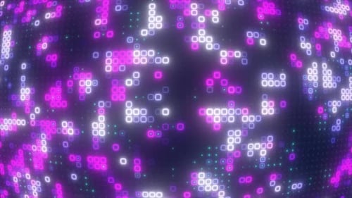 Abstract looping purple energy squares glowing digital particles futuristic