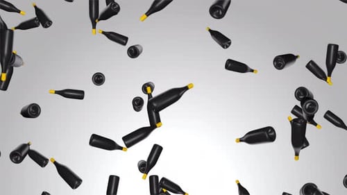 Falling Black Bottles with Yellow Caps Loop Animation