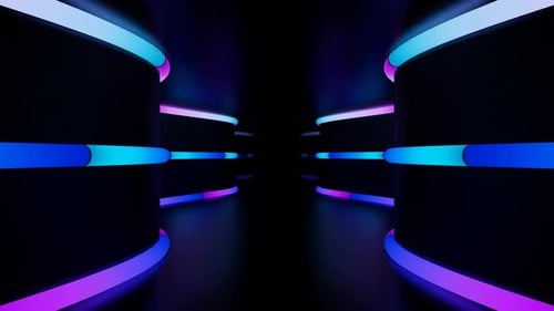 Dark Shiny Corridor with Neon Colorful Tubes Seamless Animation