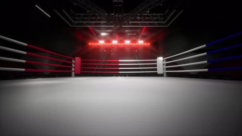 Empty Boxing Arena with Spotlight on the Ring