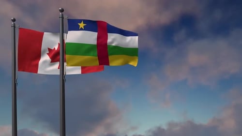 Central African Republic Flag Waving Along With The National Flag Of The Canada - 4K