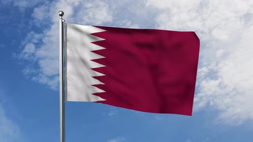 Qatar Flag Waving with Blue Sky and Clouds