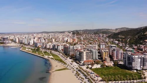 Aerial View of Beautiful Costal Shore in Vlore Albania