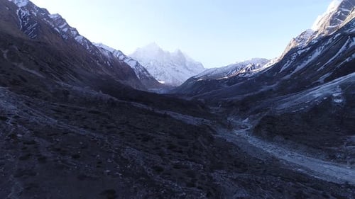 Aerial View of Snow Covered Mountain Range