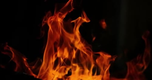Closeup slow motion fire flame