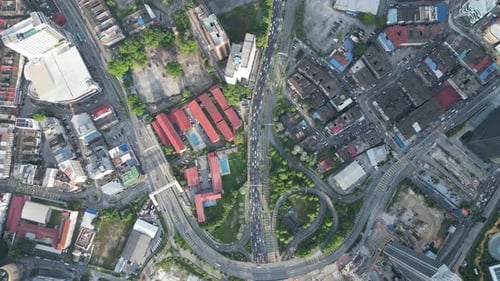Aerial view busy car traffic at jalan kampung pandan
