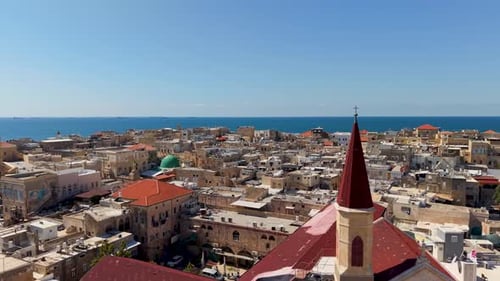 Aerial video over the old city of Acre in northern Israel