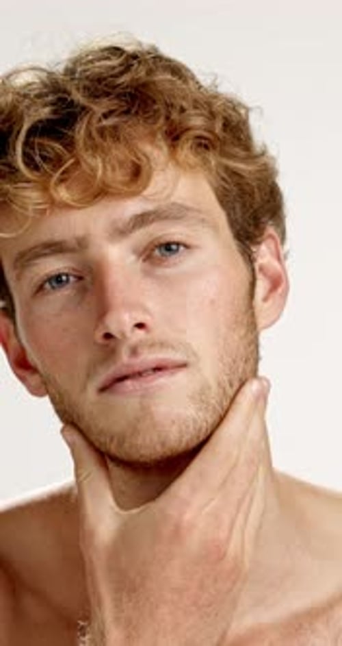 Grooming, man and face with beard in studio for treatment results, facial growth and maintenance