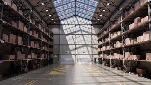 Large Empty Warehouse with Goods Ready for Shipping
