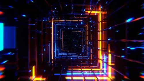 Blue And Orange Mesh Square Neon Portal Background Vj Loop I 4K