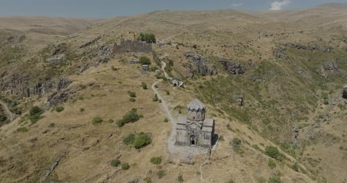 Aerial view of church on a hill, Armenia.