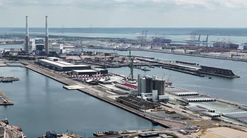 Drone shot of the port in Le Havre city in Normandy, France