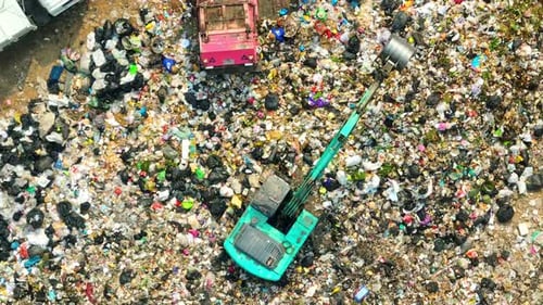 Garbage piles in landfills From an aerial view, Drone