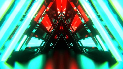 Red And Turquoise Triangle Strobe Neon Sci Fi Tunnel Background Vj Loop I 4K