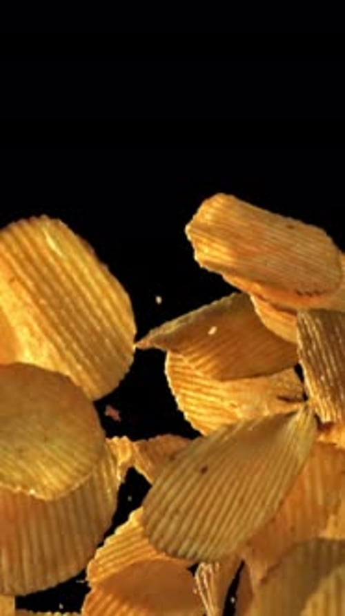 Potato Chips Fly Up and Fall Down Filmed on a Highspeed Camera at 1000 Fps